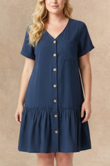 Monique Full Size Button-Front Short Sleeve Tiered Dress Plus Size