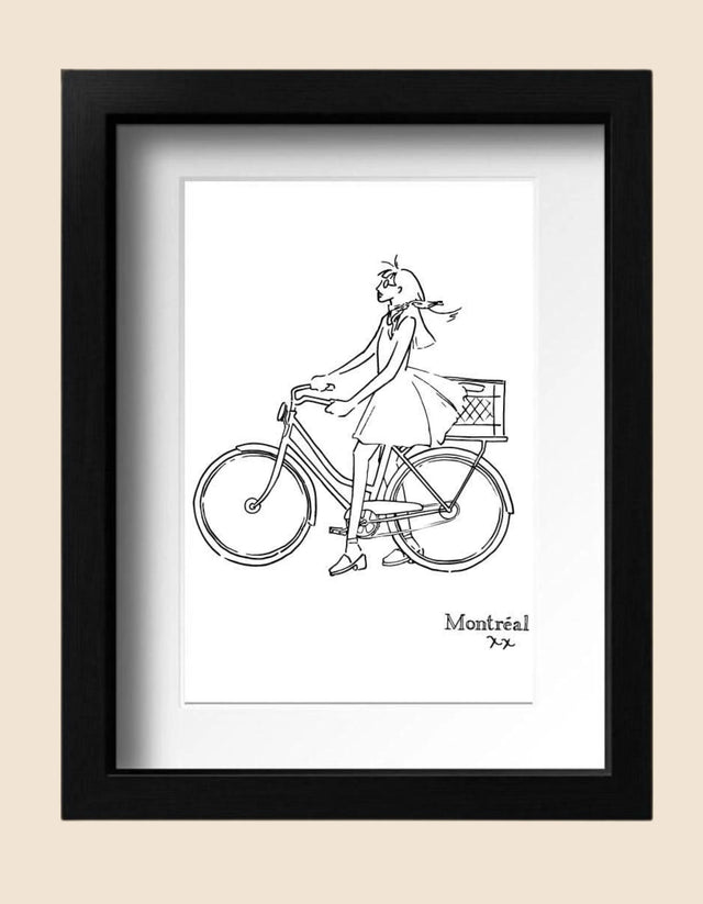 Art print- Girl on bicycle - Onze Montreal
