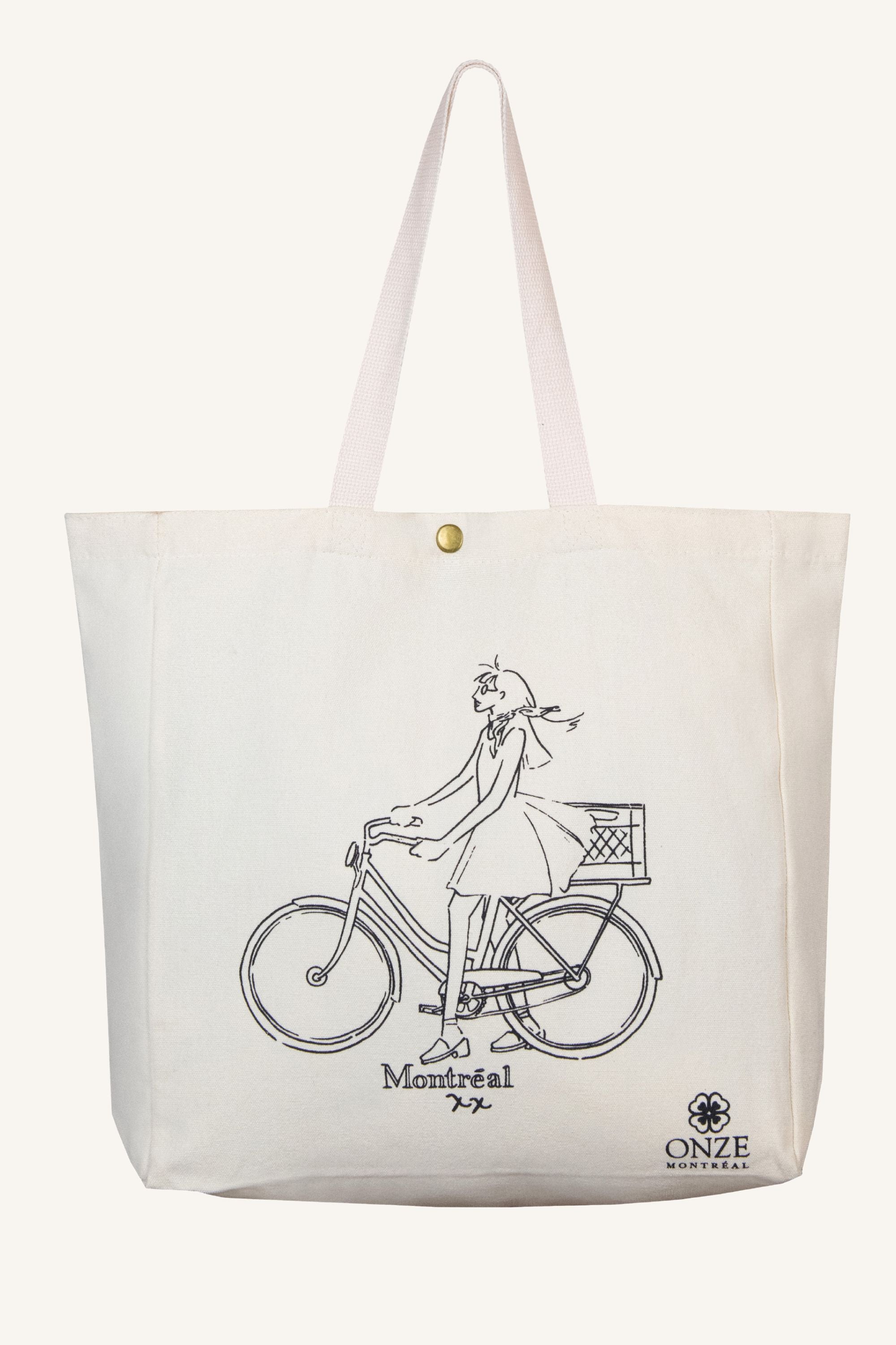 Girl On Bicycle Illustration Canvas Tote Bag - Onze Montreal