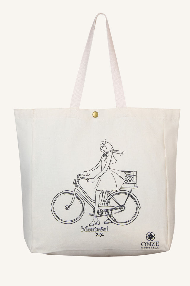 Girl On Bicycle Illustration Canvas Tote Bag