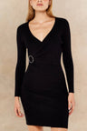 Giselle Elegant Knit Bodycon Dress Long Sleeve V-Neck Wrap Slim Fit