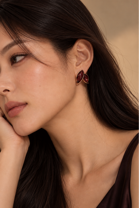 Burgundy Leaf Stud Earrings