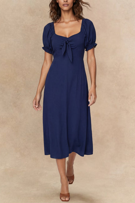 Geneviève robe midi manches courtes nouée à l’avant