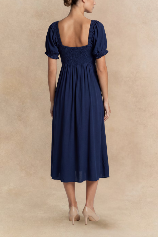 Genevieve Midi Dress Short Sleeves Front Tie