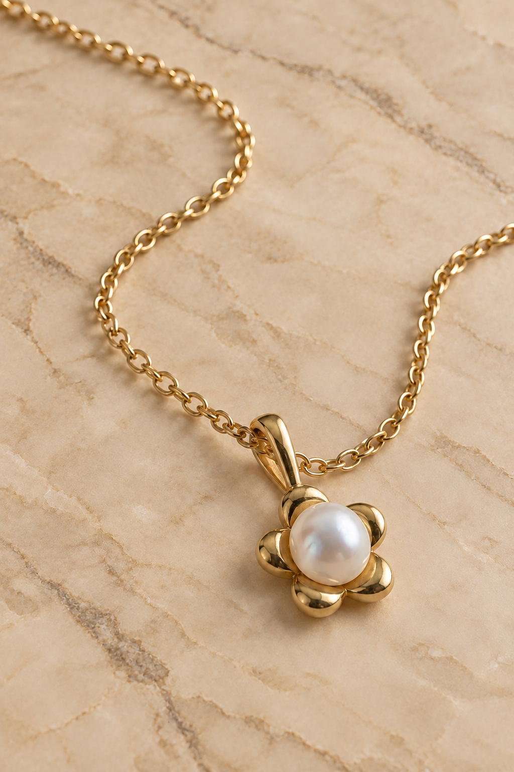 Gold-Tone Pearl-Effect Flower Pendant Necklace