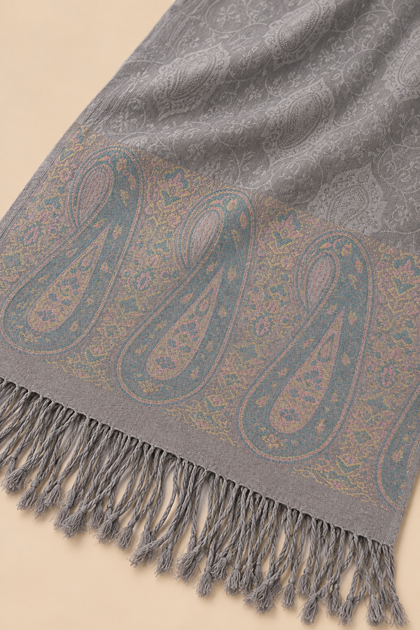 Pashmina Scarf Jacquard Paisley Light Grey