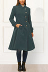 Harper Retro Flared Coat Side Buttons - Onze Montreal Green / XS Annick