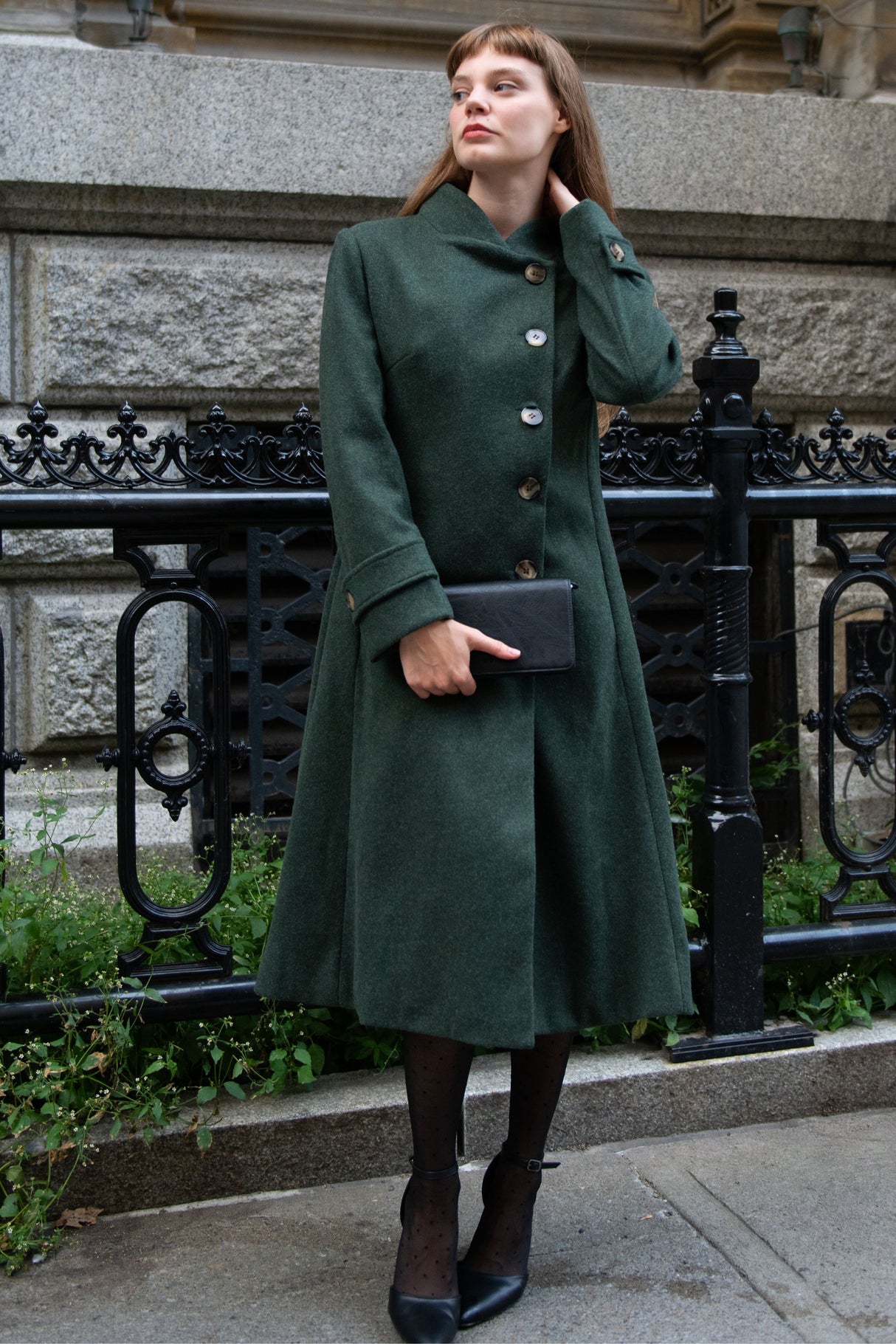 Harper Retro Flared Coat Side Buttons - Onze Montreal Beige / XS Annick