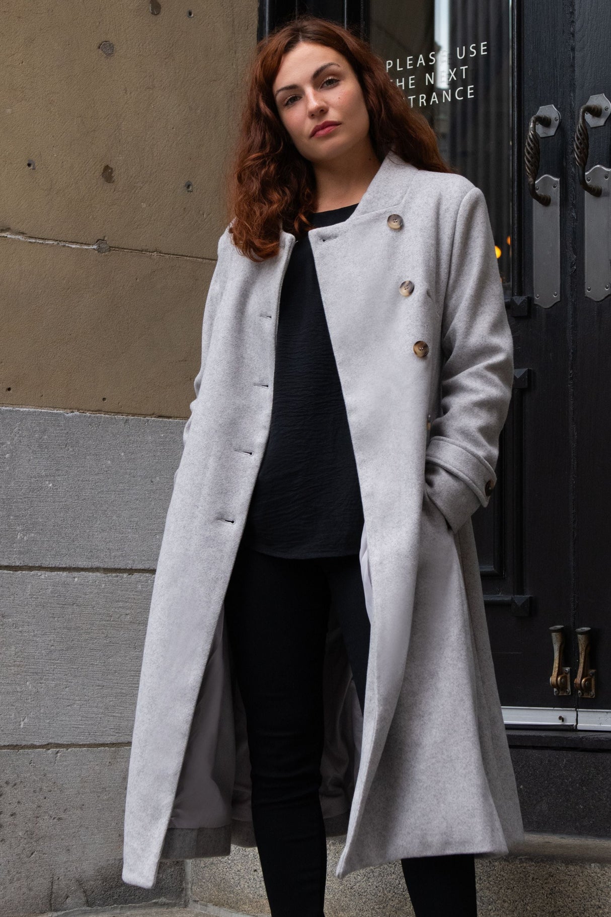 Harper Retro Flared Coat Side Buttons Elegant