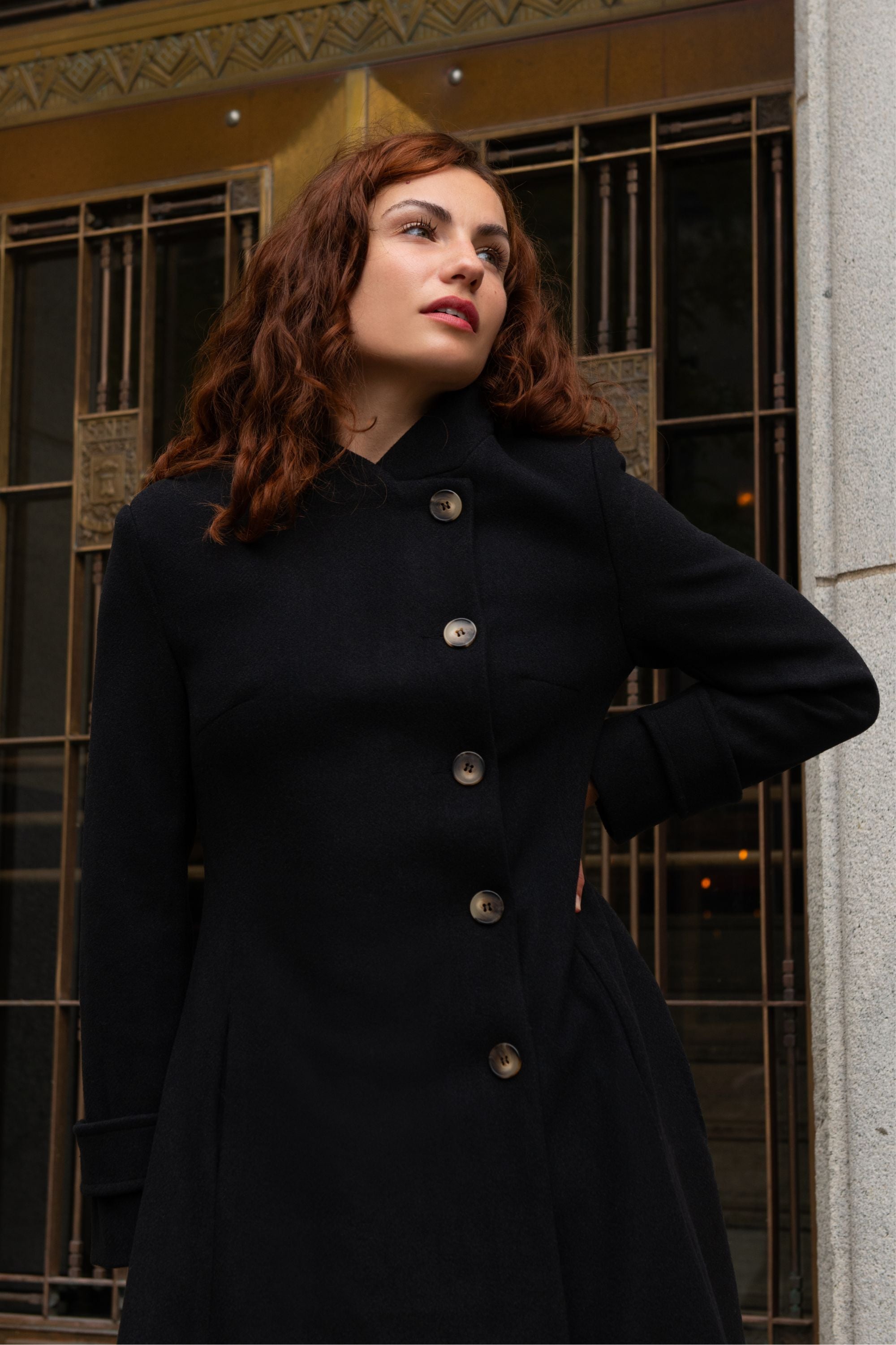 Harper Retro Flared Coat Side Buttons Elegant - Onze Montreal