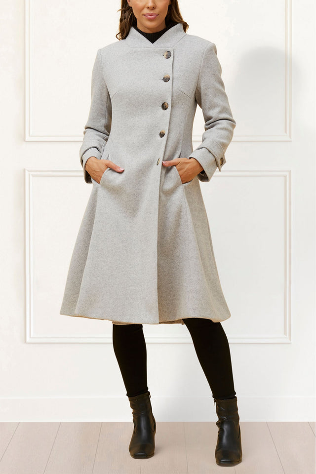 Harper Retro Flared Coat Side Buttons