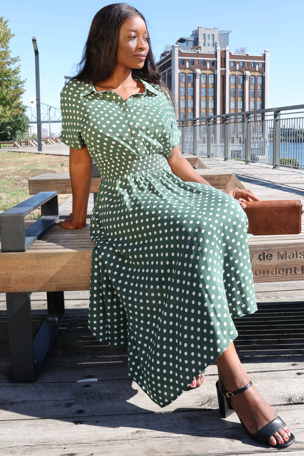 Jacqueline Polka Dot Midi Shirt Dress
