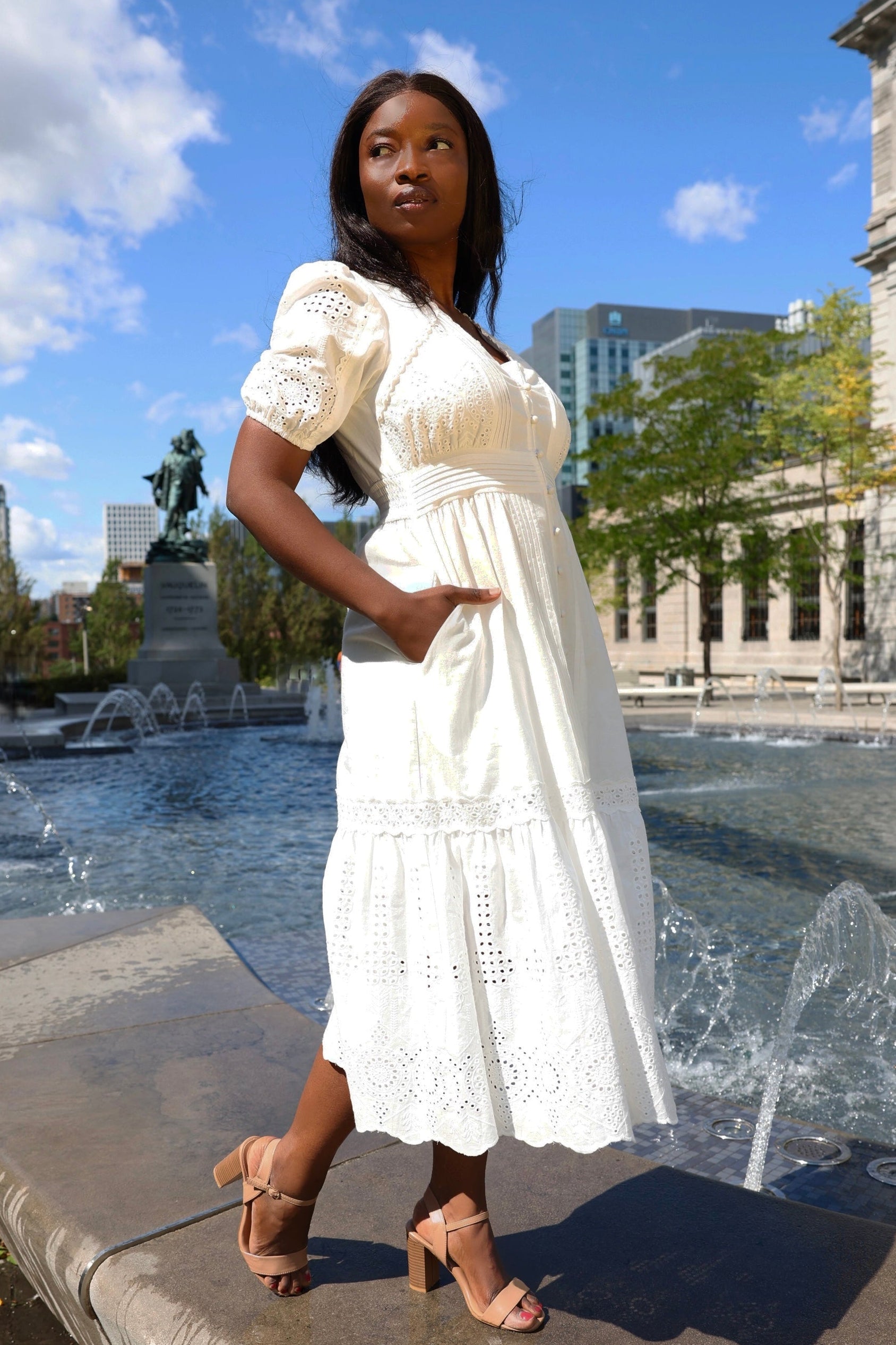 Elena White Eyelet Midi Dress – Onze Montreal