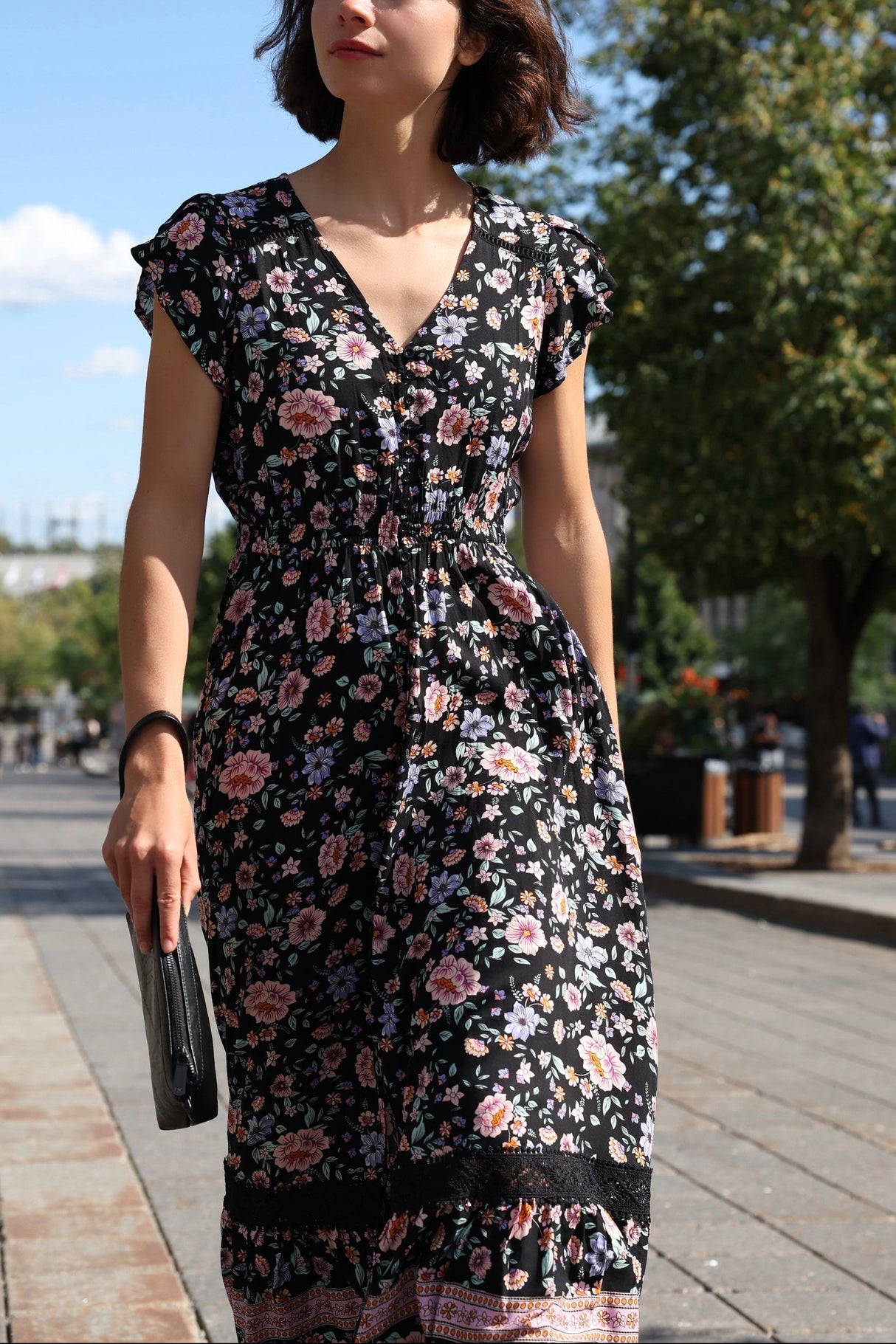 PRE-SALE | Michelle Floral Midi Dress V-Neck Cap Sleeves