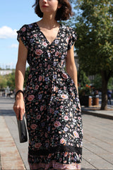 PRE-SALE | Michelle Floral Midi Dress V-Neck Cap Sleeves