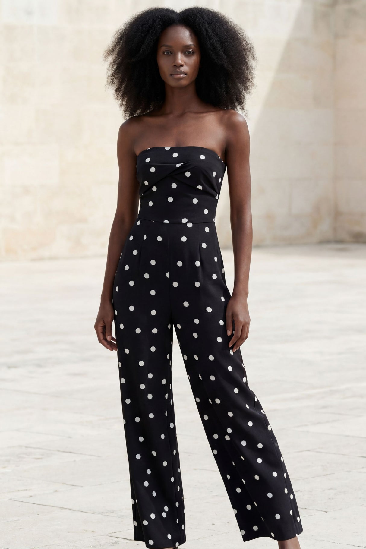 Imane Combinaison Pantalon Bustier Ample Pois 
