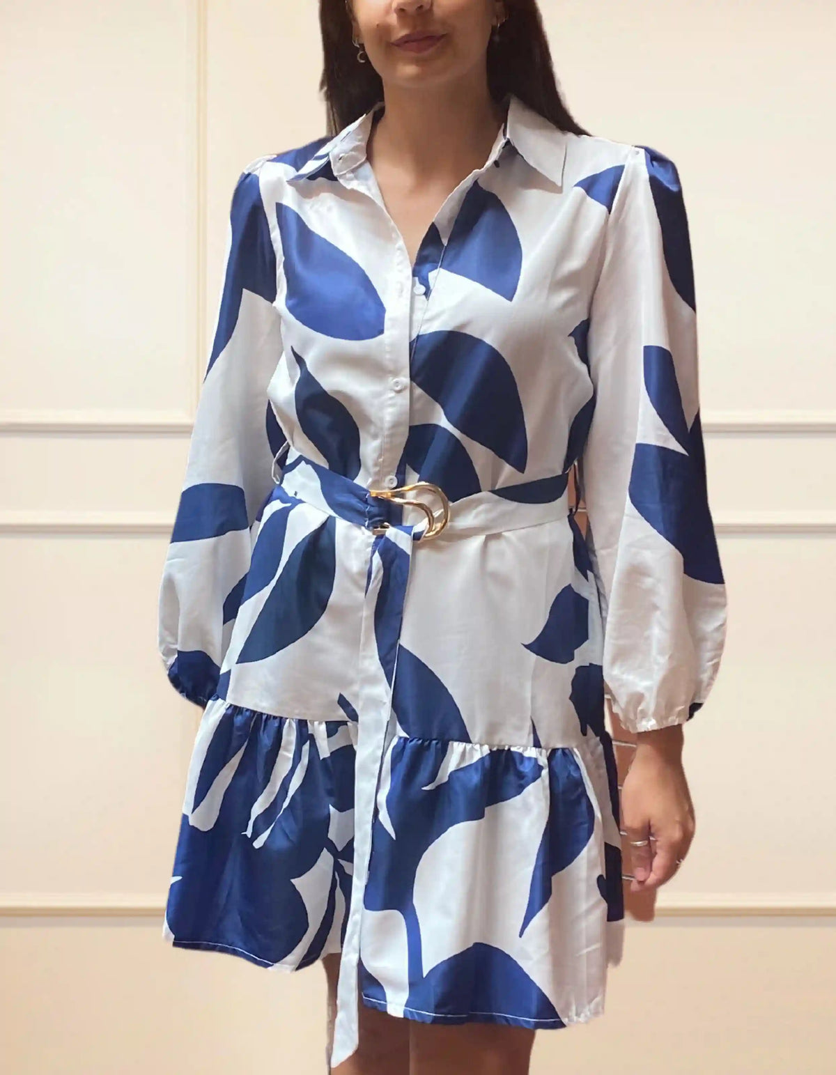Manon Shirt Dress Belted Puffy Sleeves White - Onze Montreal