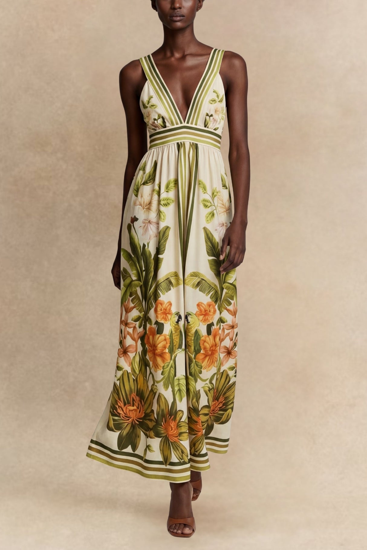 Iris Robe Longue Imprimé Tropical Col V