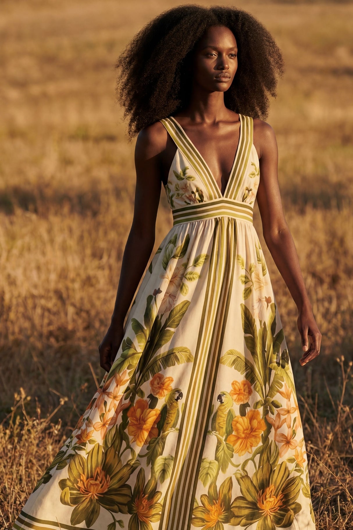 Iris Robe Longue Imprimé Tropical Col V
