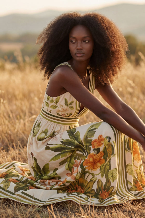 Iris Robe Longue Imprimé Tropical Col V