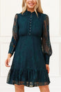 Isabella Short Lace Dress Front Button Long Sleeve Ruffle Hem