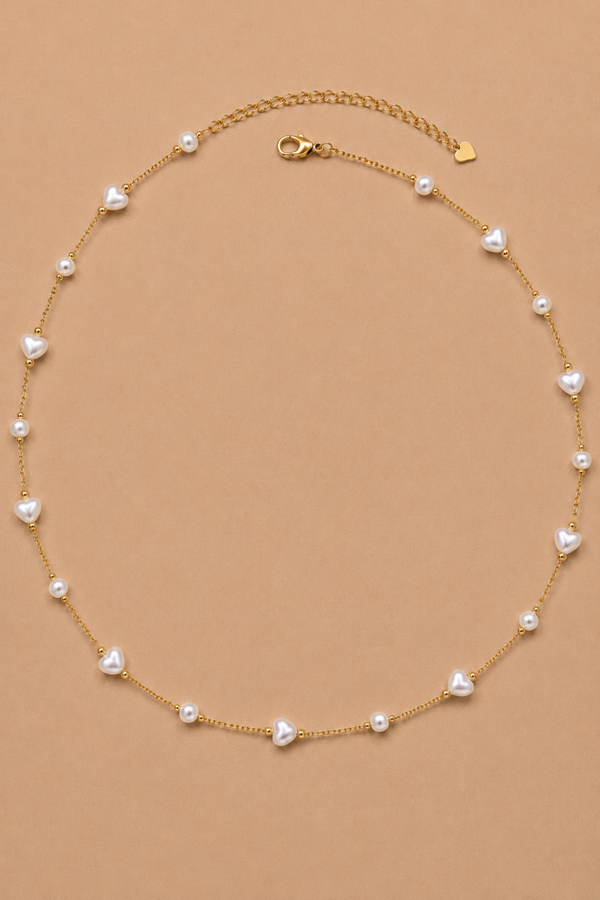 Golden Heart Pearl Necklace