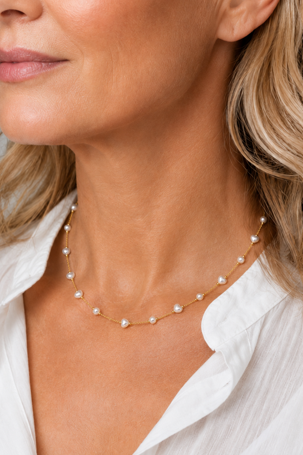 Golden Heart Pearl Necklace