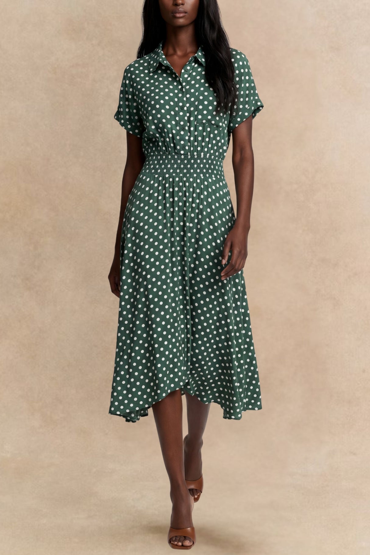 Jacqueline Polka Dot Midi Shirt Dress
