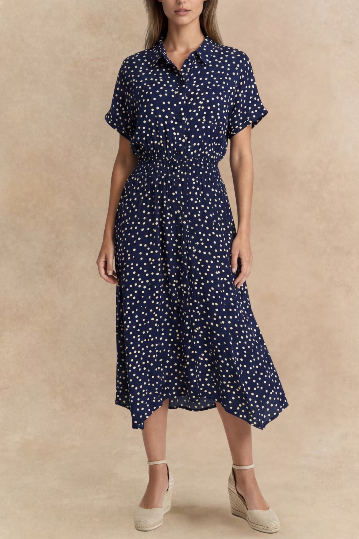 Jacqueline Polka Dot Midi Shirt Dress
