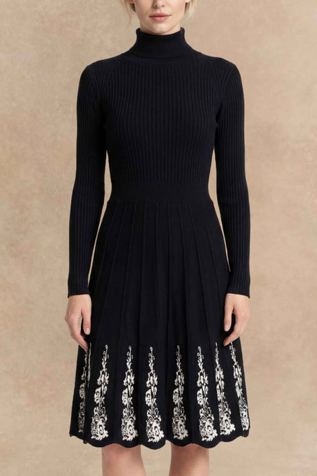 Jeanne Turtleneck Dress Floral Motifs