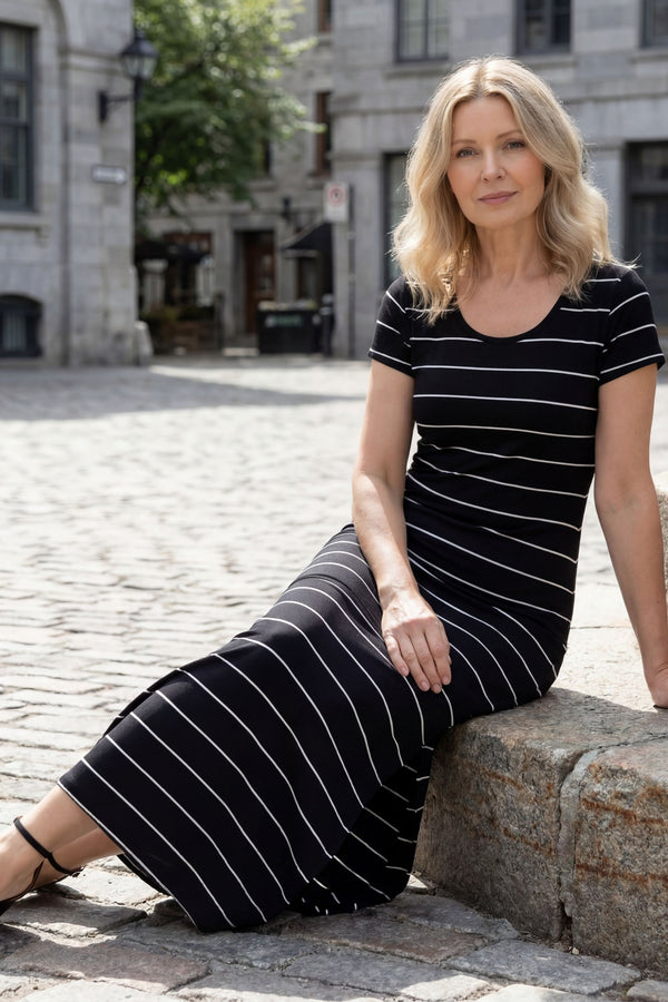Jillian Robe Midi Décontractée Rayures 