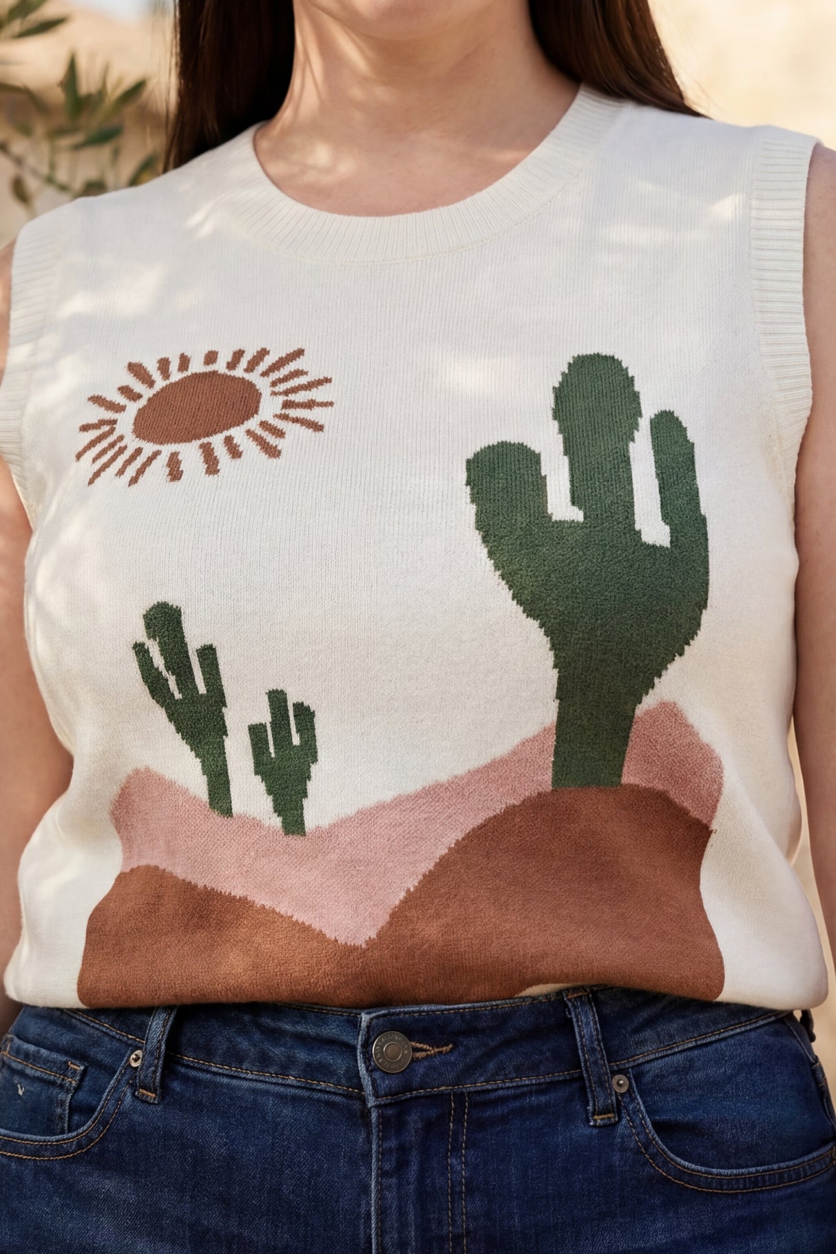 Jolene Cactus Western Oasis Loose Sweater
