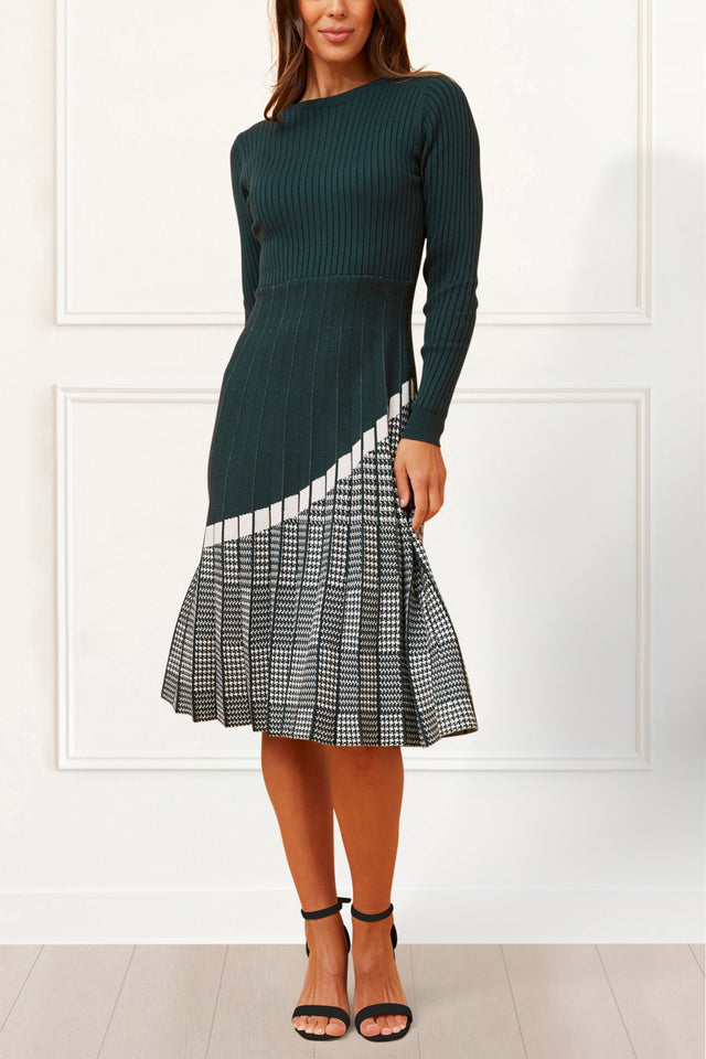 Leslie Dress Knit Prince De Galle Pleated Skirt - Onze Montreal Green / XS Annick