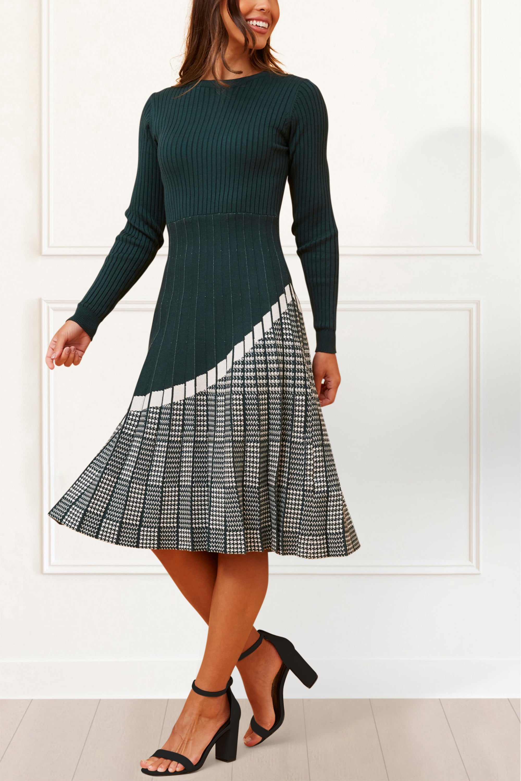 Leslie Dress Knit Prince De Galle Pleated Skirt - Onze Montreal