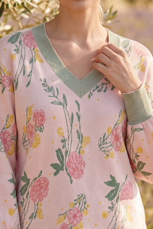 Kathleen Pull Motif Floral Rayé