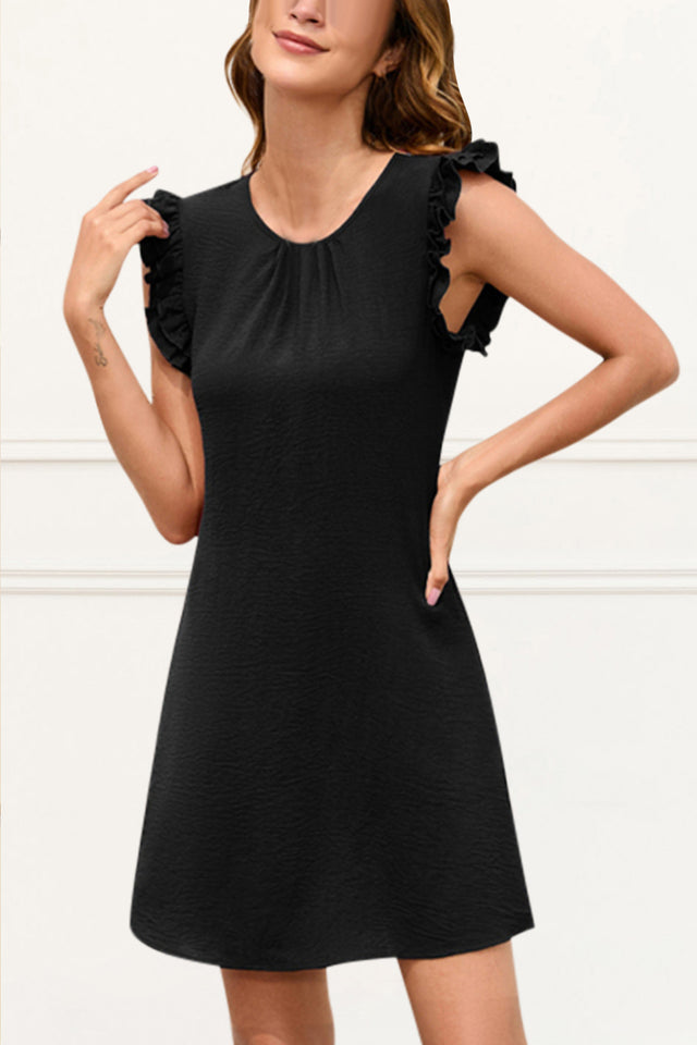 Liana Shift Dress Round Neck Cap Sleeves Solid