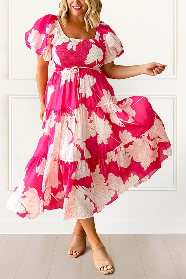 Lillian Dress Puffy Sleeves Floral Print Smocked