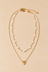 Gold-Tone Double-Layer Pearl Heart Necklace
