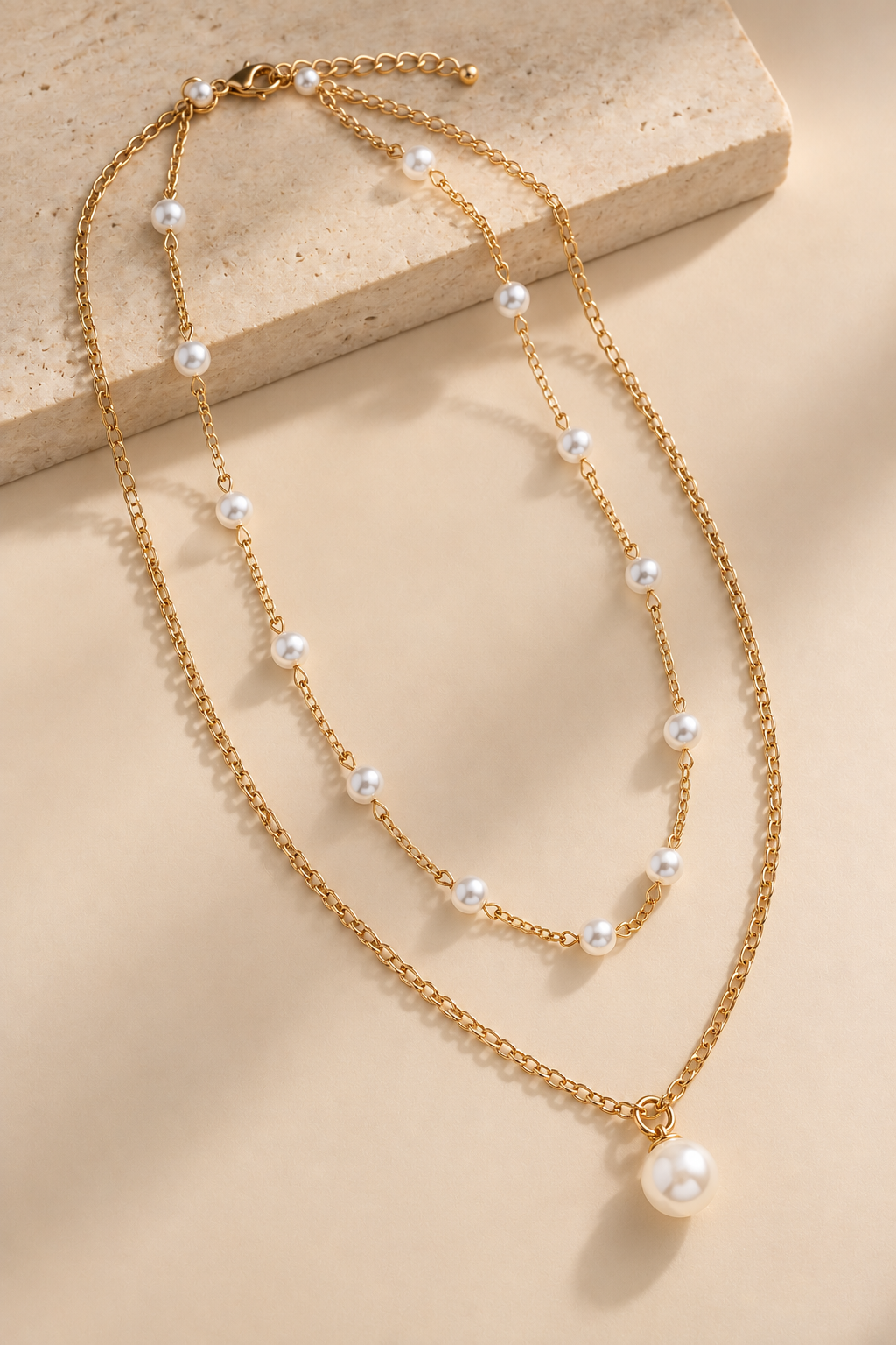 Collier Doré Deux Rangs Perles