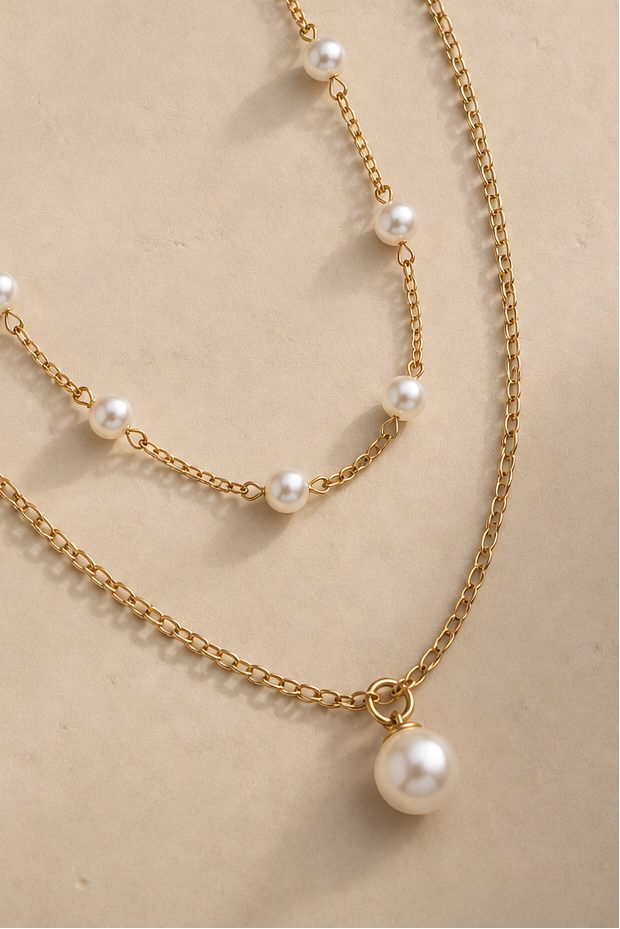 Collier Doré Deux Rangs Perles