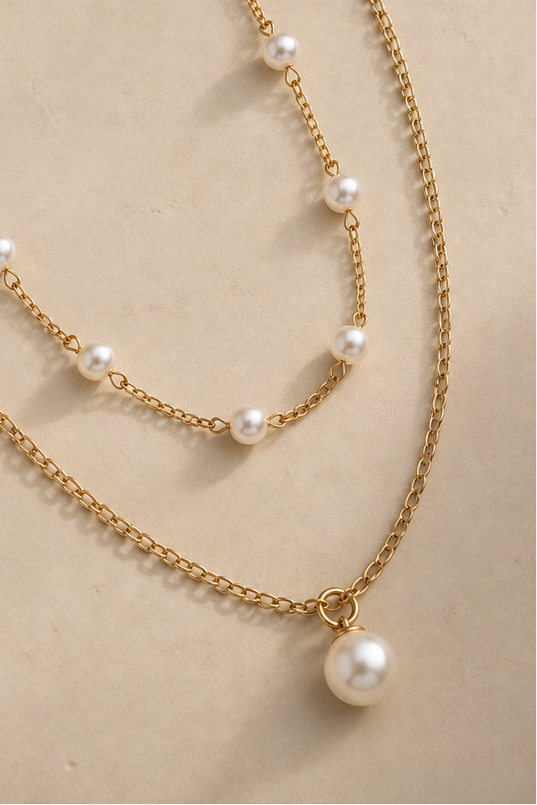 Collier Doré Deux Rangs Perles