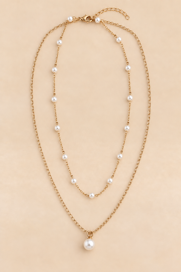 Collier Doré Deux Rangs Perles