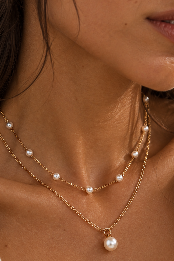 Collier Doré Deux Rangs Perles