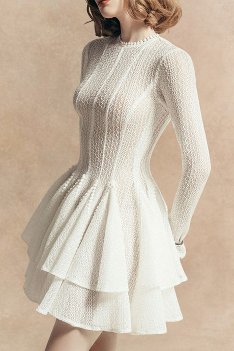 Layered Round Neck Long Sleeve Dress