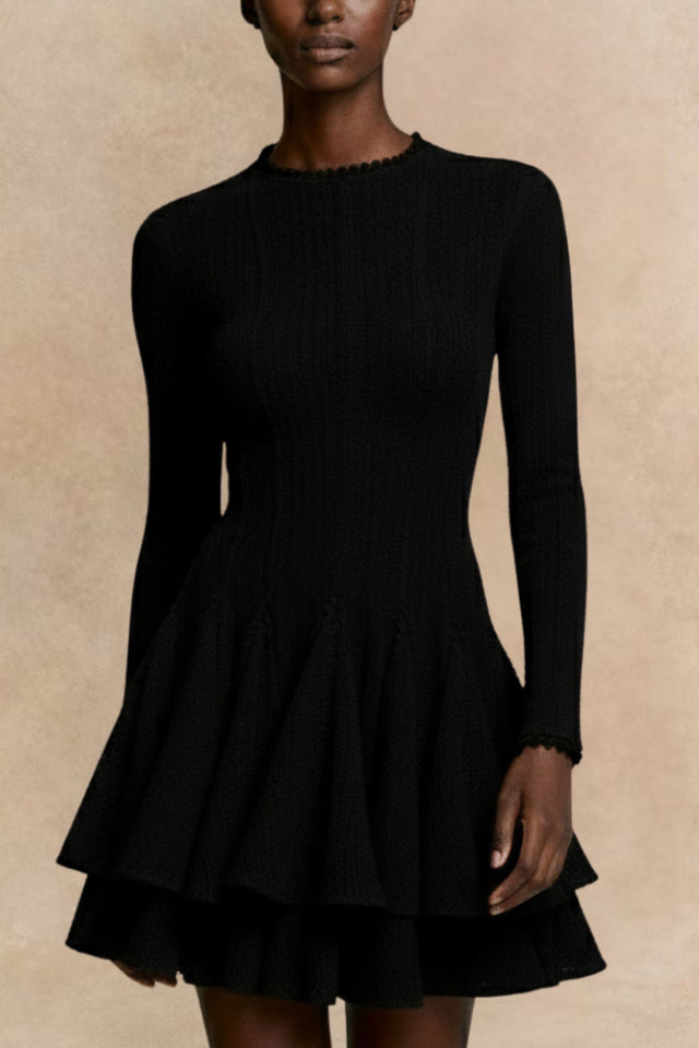 Layered Round Neck Long Sleeve Dress