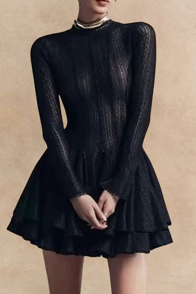 Layered Round Neck Long Sleeve Dress