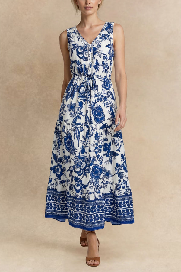 Layla Robe Midi Sans Manches Col V Imprimé Floral