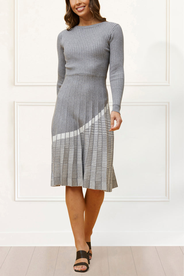 Leslie Dress Knit Prince De Galle Pleated Skirt - Onze Montreal Grey / XS Annick