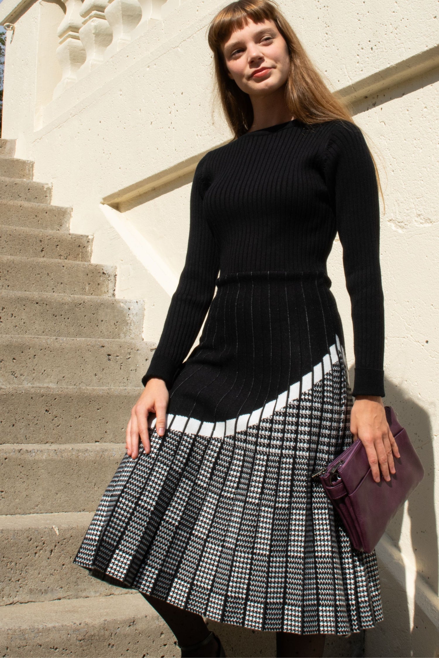 Leslie Dress Knit Prince De Galle Pleated Skirt - Onze Montreal Black / XS Annick