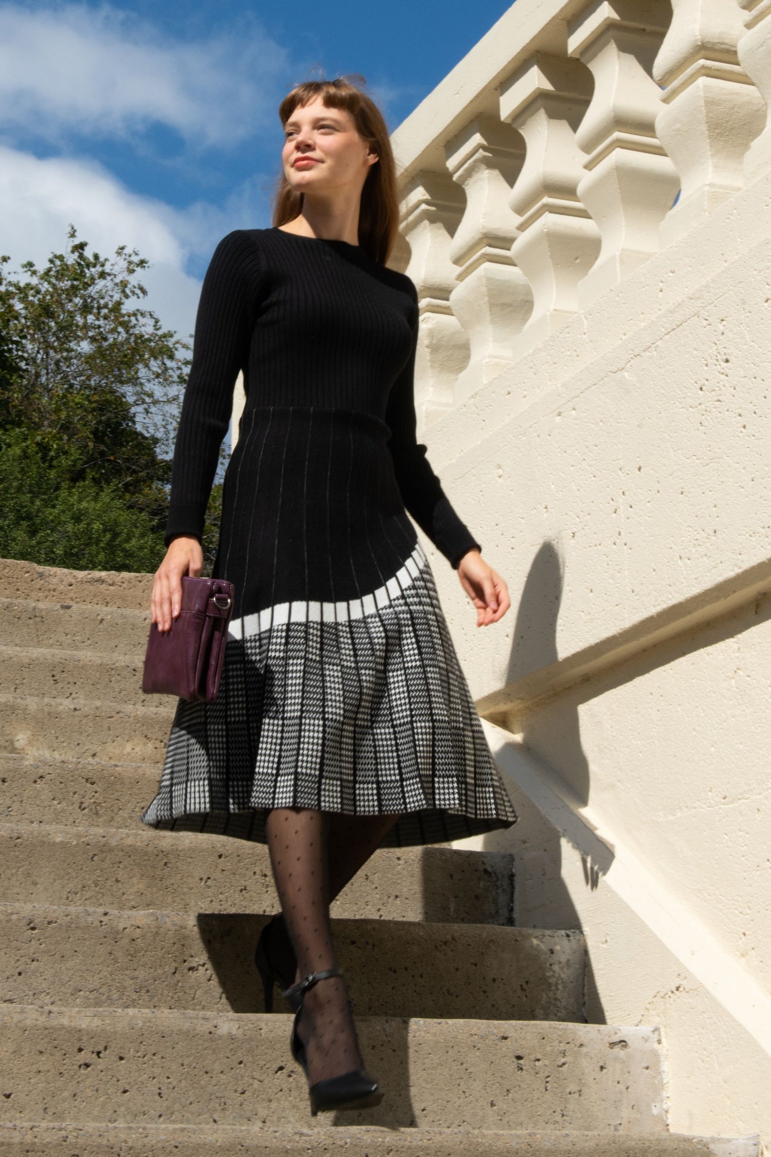 Leslie Dress Knit Prince De Galle Pleated Skirt - Onze Montreal Black / XS Annick